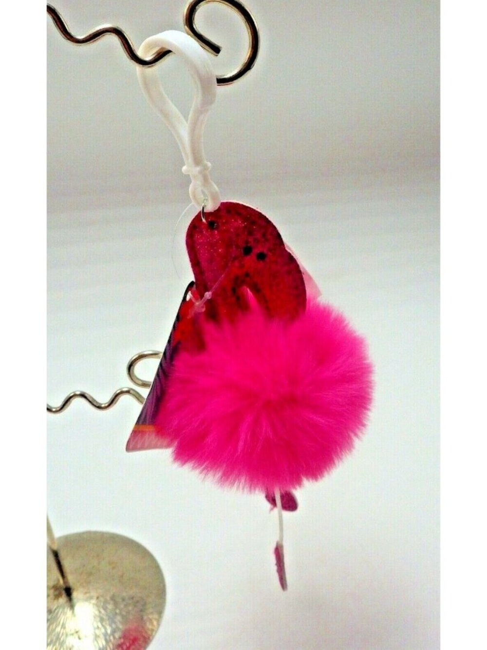 Pink Flamingo Pom Pom Key Ring Charm Bag ID Backpack zipper Pull Tropical Beach